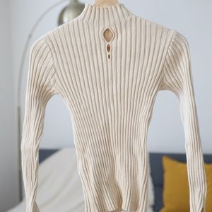 Cream White Turtle Neck Sweater with Split Sleeves